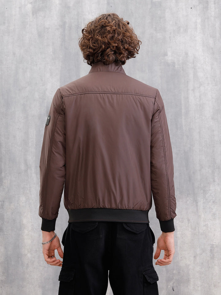 Soild Casual Bomber Jacket | Brown