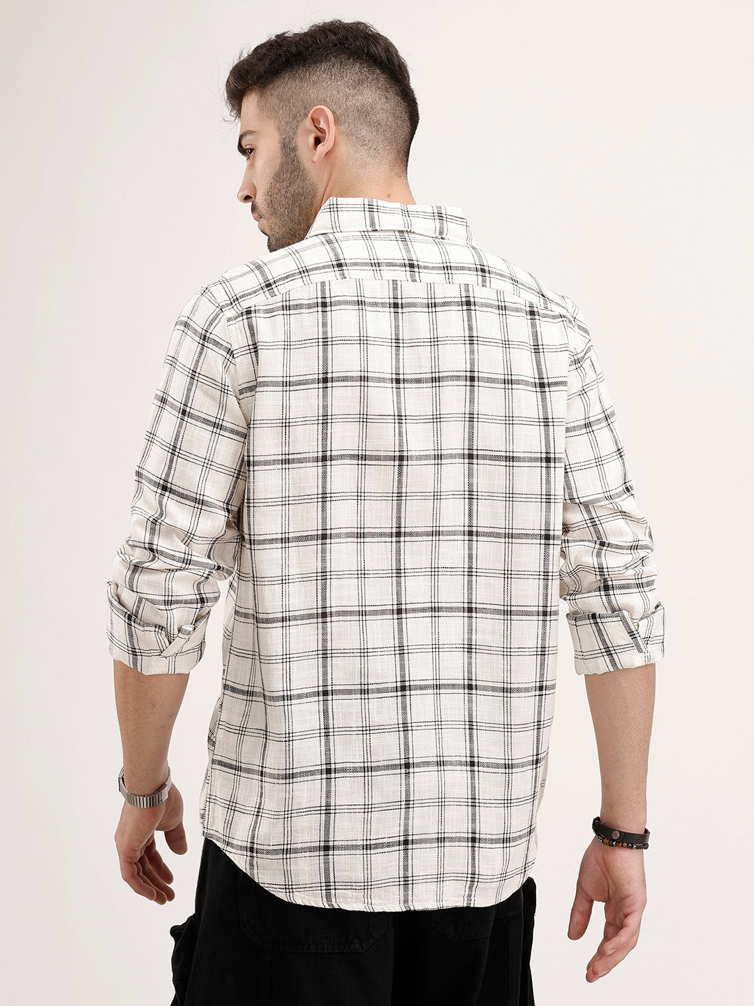 Regular Fit Textured Checkered Shirt | Off White