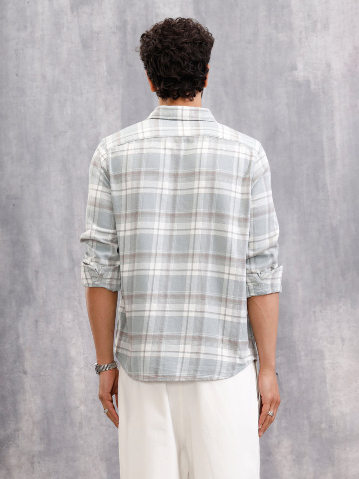 Brushed Flannel Check Shirt In Slim Fit| Light Blue