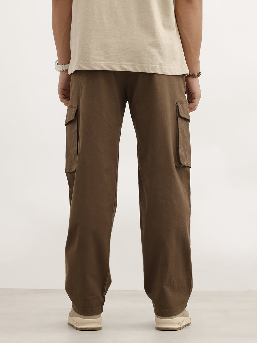 Solid Loose Fit Cargo Trouser | Khaki