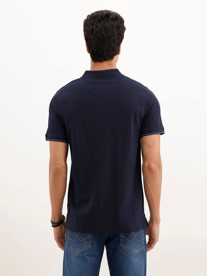Solid Placement Printed Polo T-Shirt | Navy Blue