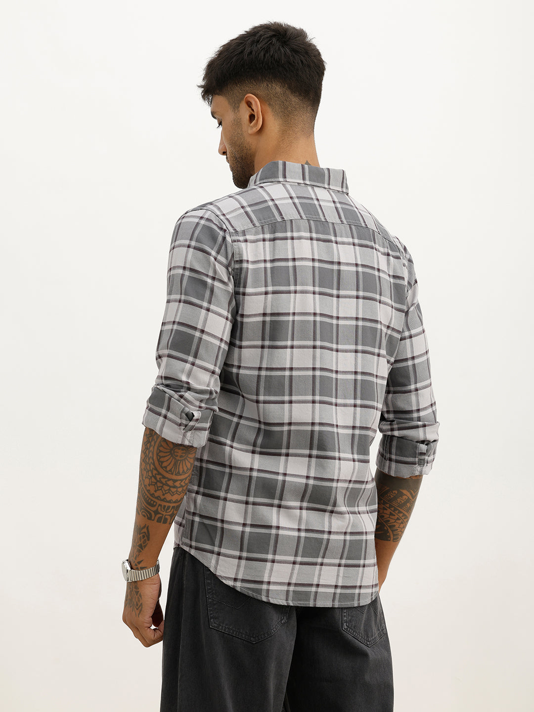 Classic Slim Fit Checkered Shirt | Grey