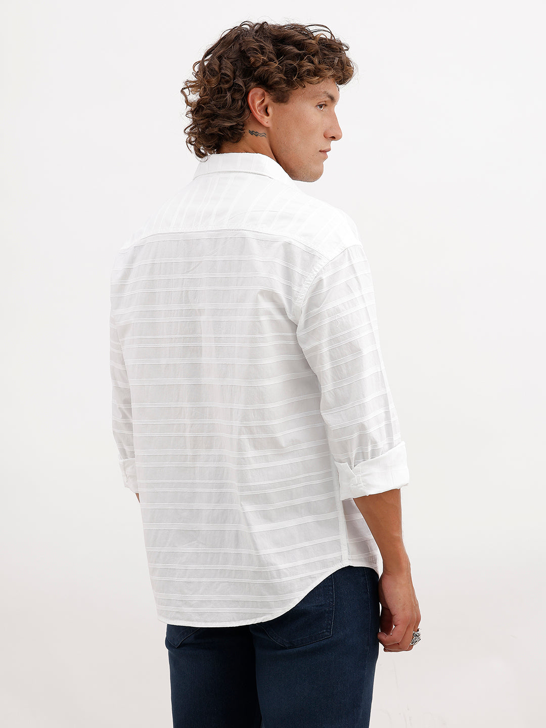Textured Regular Fit Double Pocket Shirt | White