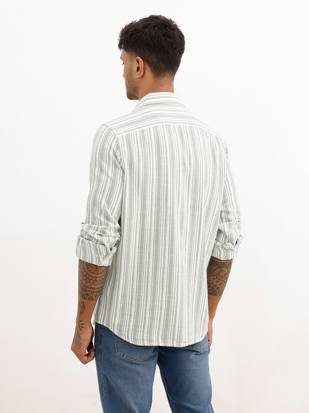Slim Fit Striped Full Sleeve Shirt | Light Green | WSH02FSSL0224S