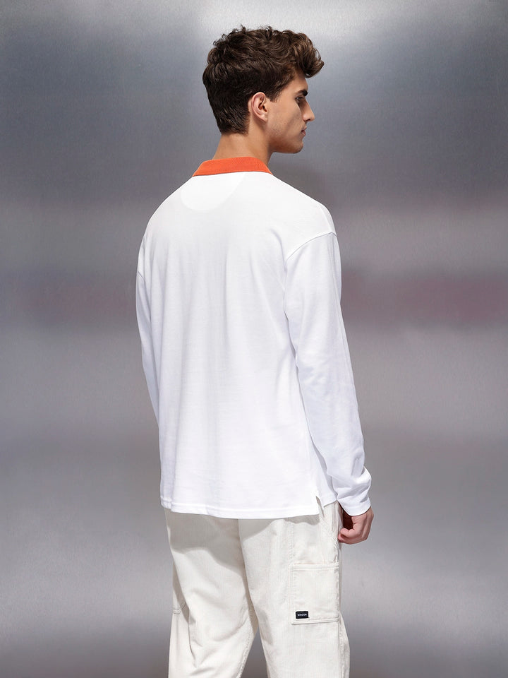 Classic Oversized Full Sleeves Polo T-Shirt  | White