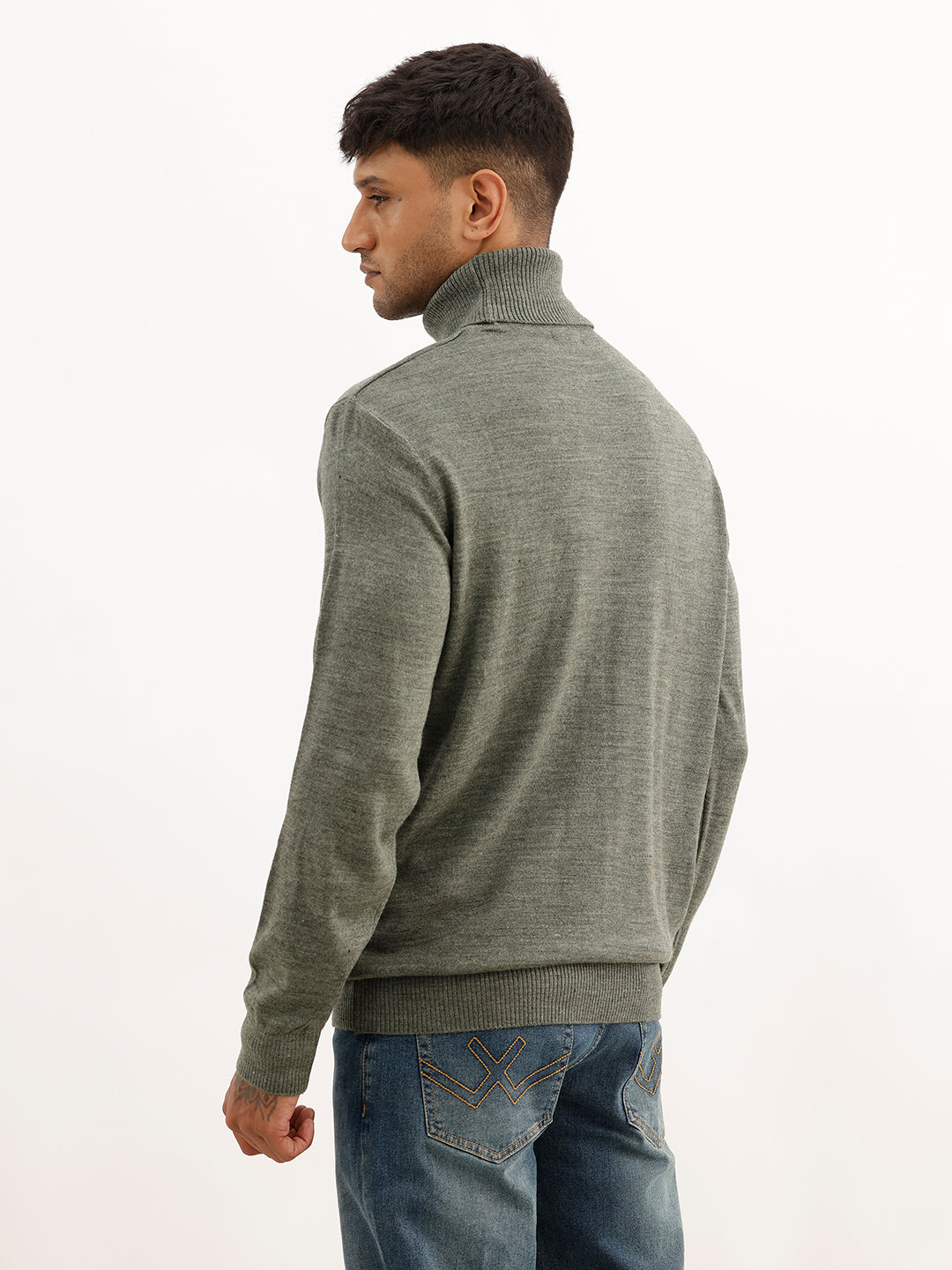 Solid Comfort Fit Turtle Neck Sweater | Olive