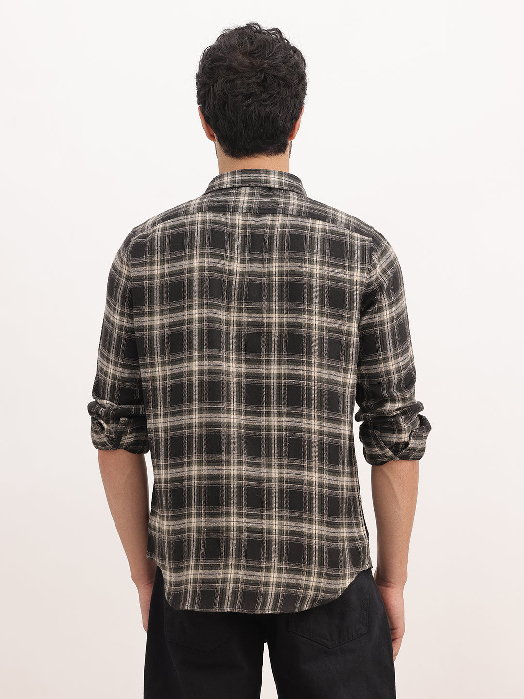 Checkered Slim Fit Double Pocket Shirt | Black
