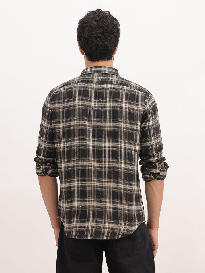 Checkered Slim Fit Double Pocket Shirt | Black