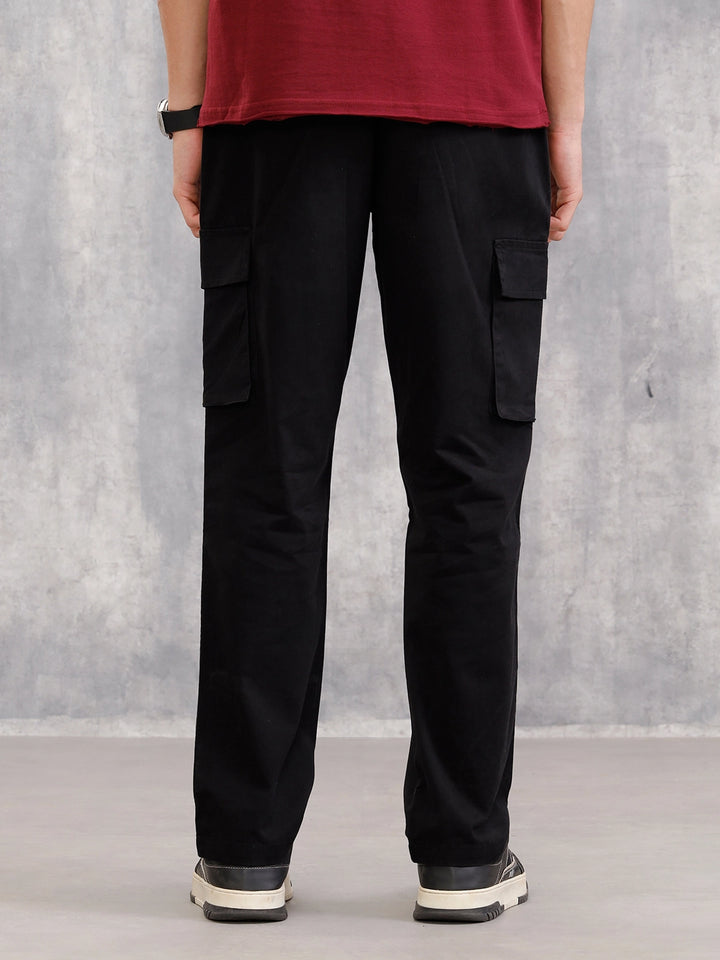 Straight Fit Cotton Stretch Cargo Trouser I Black
