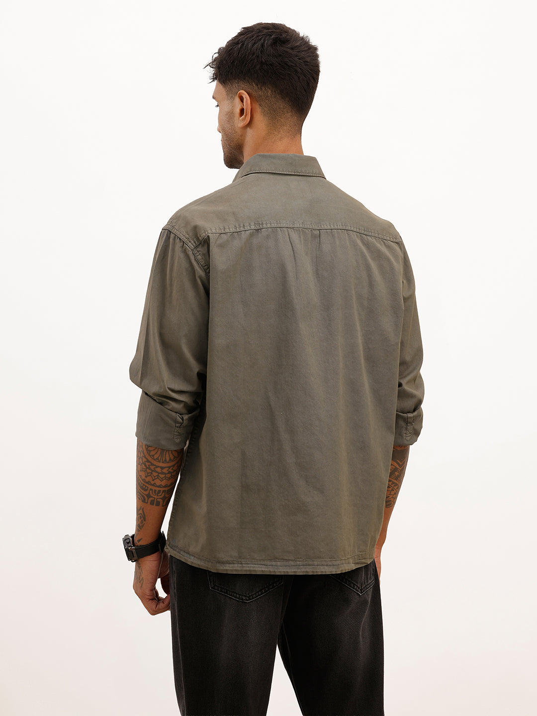 Solid Double Pocket Full Sleeve Shirt | Dark Grey | WSH01FSCM7036W