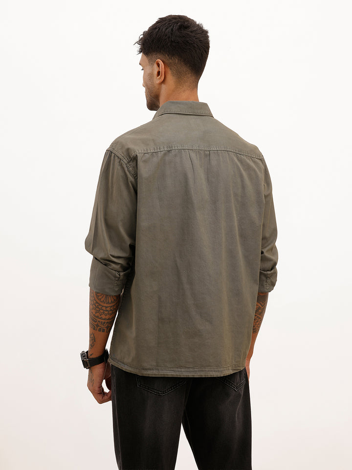 Solid Double Pocket Full Sleeve Shirt | Dark Grey