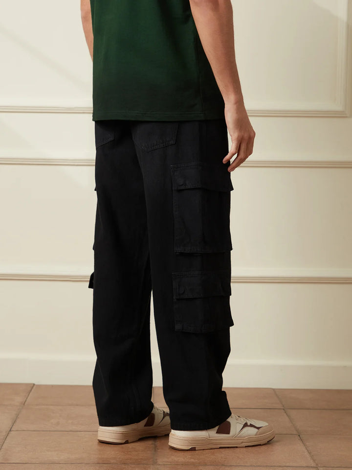 Casual Loose Fit Denim Cargo | Black