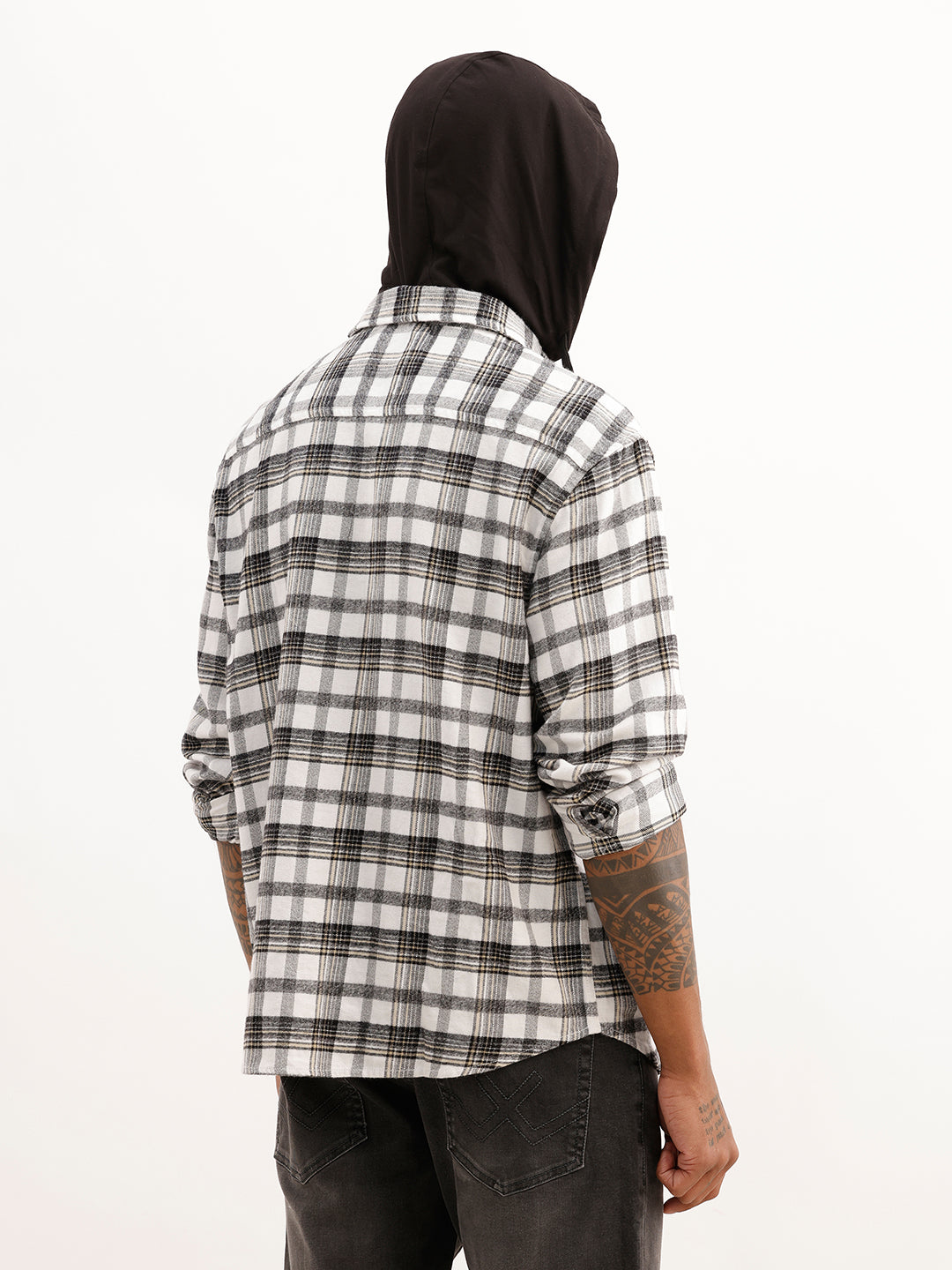 Classic Checkered Hooded Shirt | White