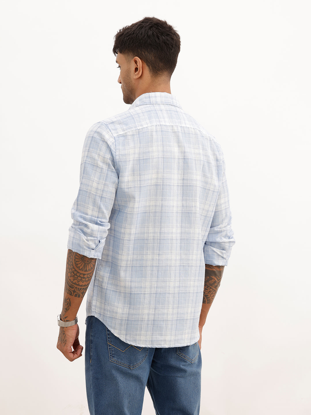 Regular Fit Checkered Full Sleeve Shirt | Light Blue | WWSH9091F