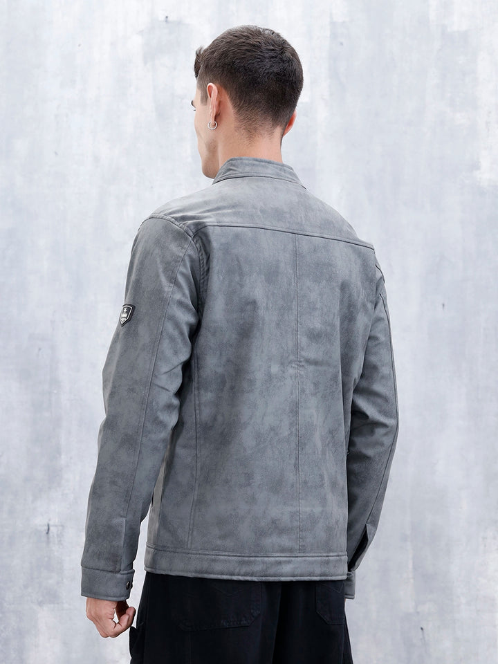 Men's Casual Slim Fit Biker Jacket | Grey