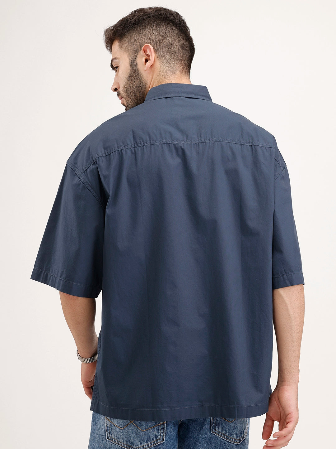 Oversized Double Pocket Half Sleeve Shirt | Blue