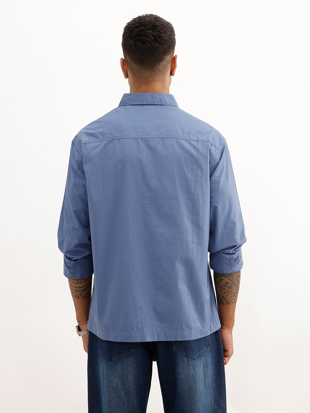 Solid Comfort Fit Double Pocket Shirt | Blue