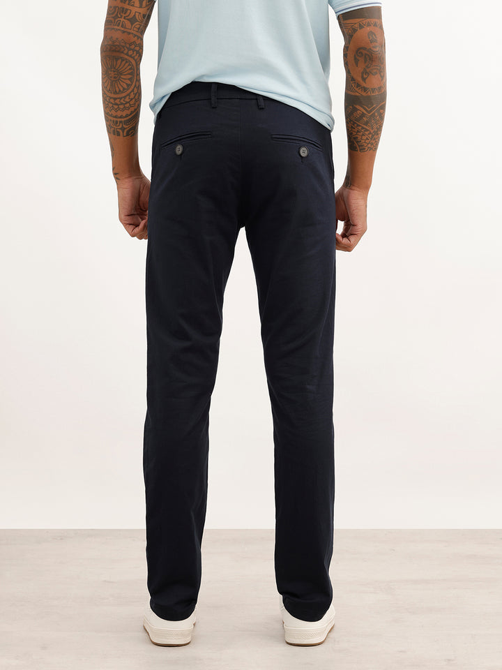 Solid Slim Fit Pleated Trouser | Navy Blue