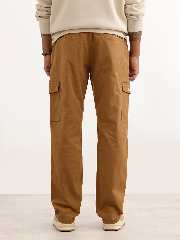 Solid Straight Fit Cargo Trouser | Brown