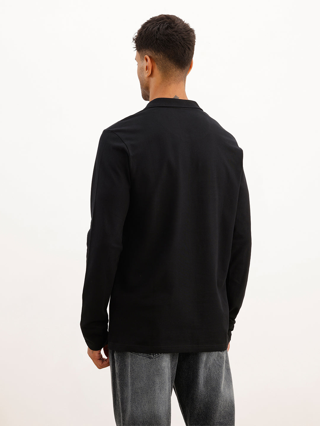 Classic Cut & Sew Full Sleeve Polo T-Shirt | Black | WOTS1575M