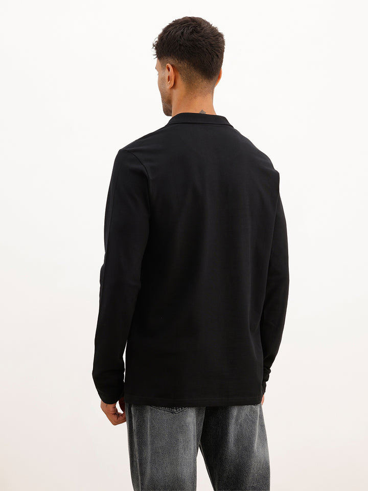 Classic Cut & Sew Full Sleeve Polo T-Shirt | Black