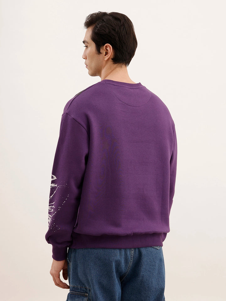 Oversized Placement Printed Sweatshirt | Purple