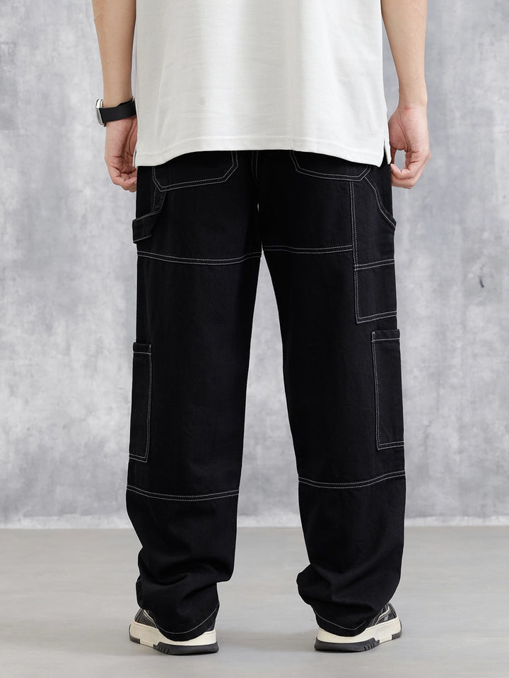Utility Cargo Pants With Contrast Stitch | Black