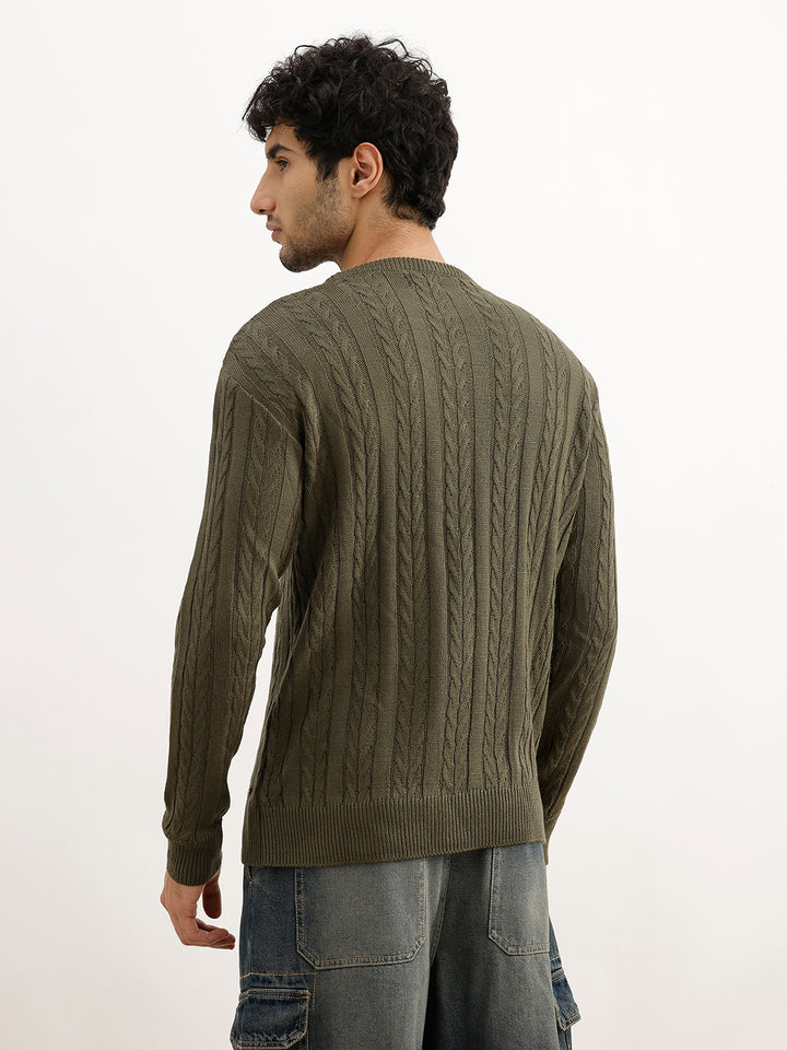 Regular Fit Knitted Sweater | Olive