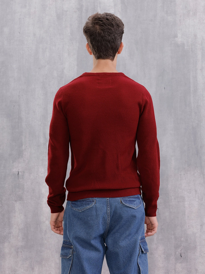 Solid Textured Pull Over | Maroon