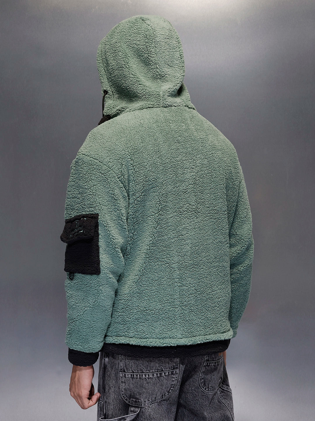 Men's casual jacket with contrast details, utility pocket and hoodie | Green
