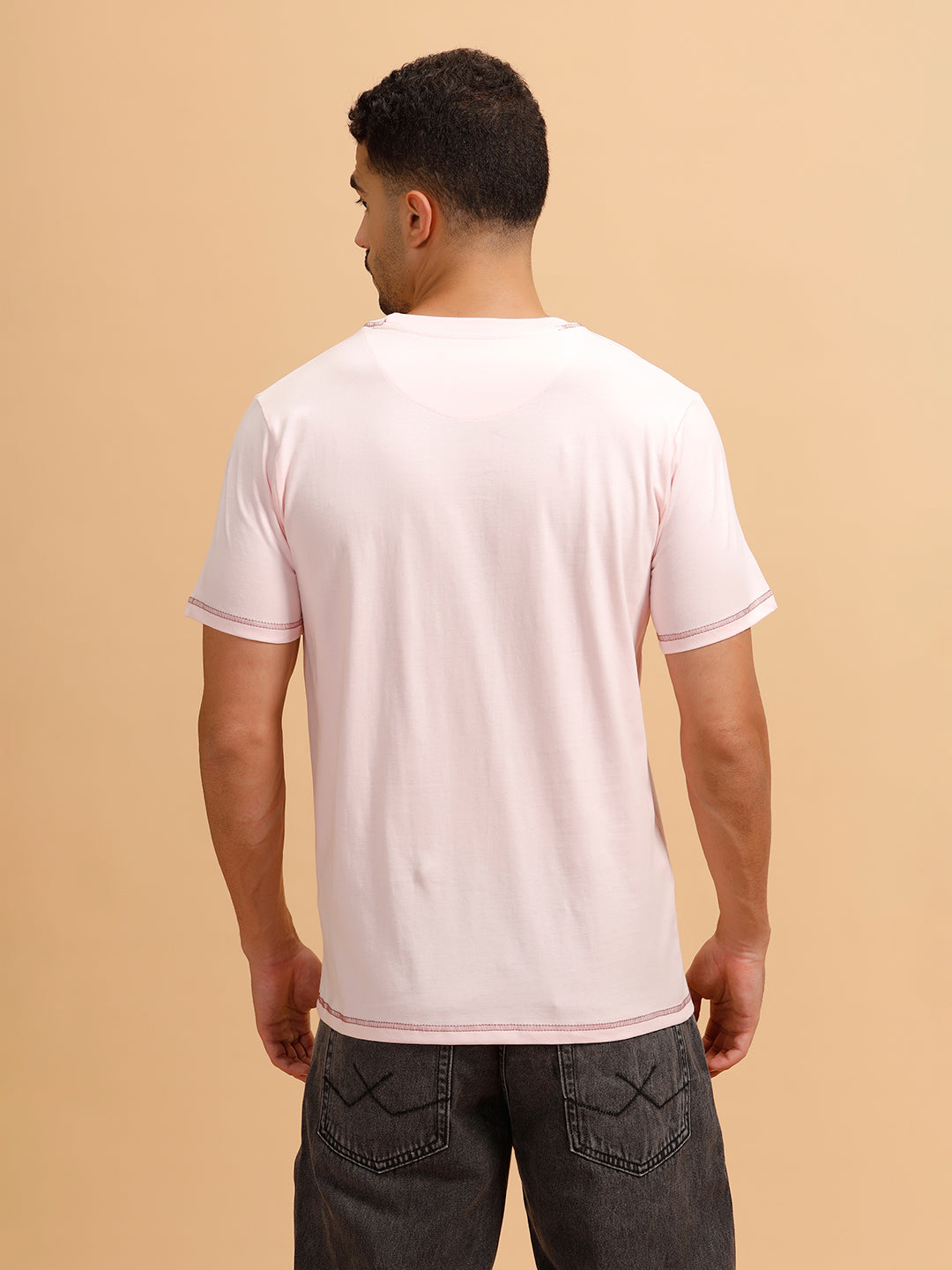 Stitch Detail Short Sleeve T-Shirt | Pink