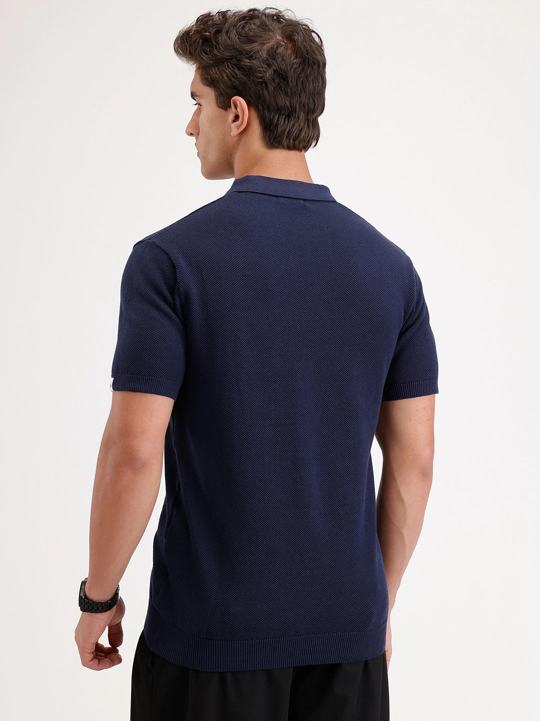 Slim Fit Flat Knit Polo T-Shirt | Navy