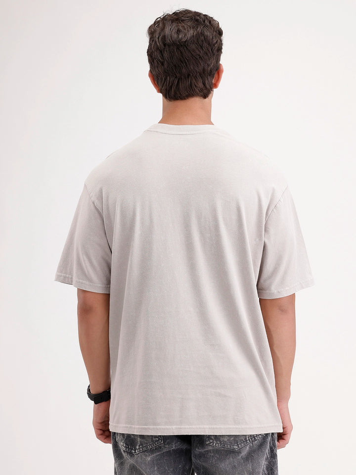 Oversized Placement Printed T-Shirt | Grey