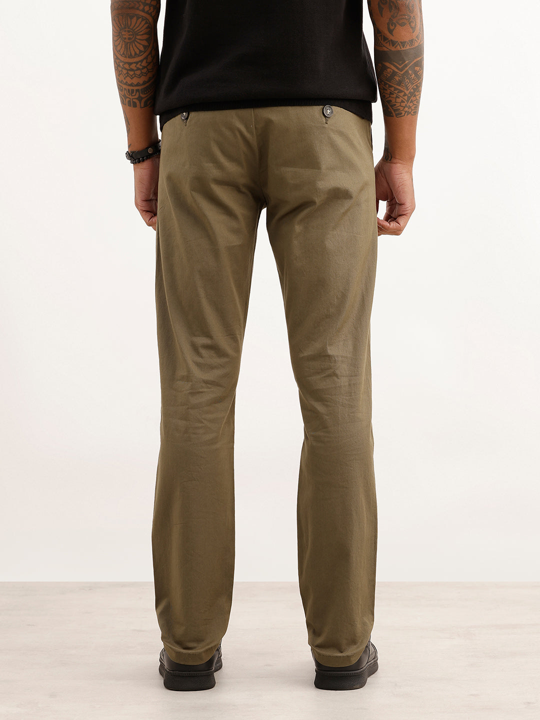 Solid Slim Fit Pleated Trouser | Olive