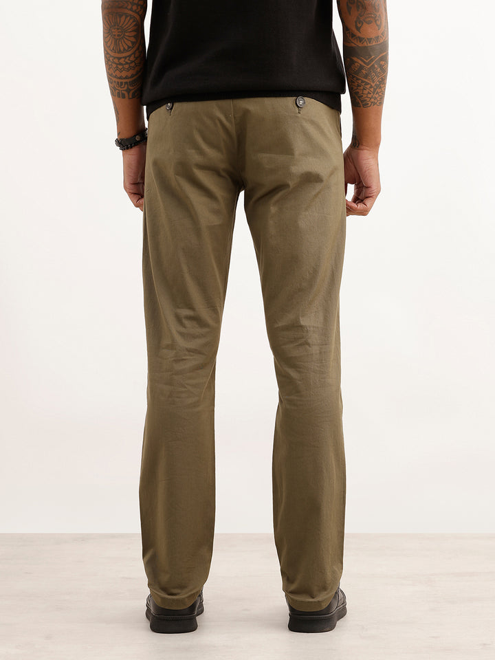 Solid Slim Fit Pleated Trouser | Olive