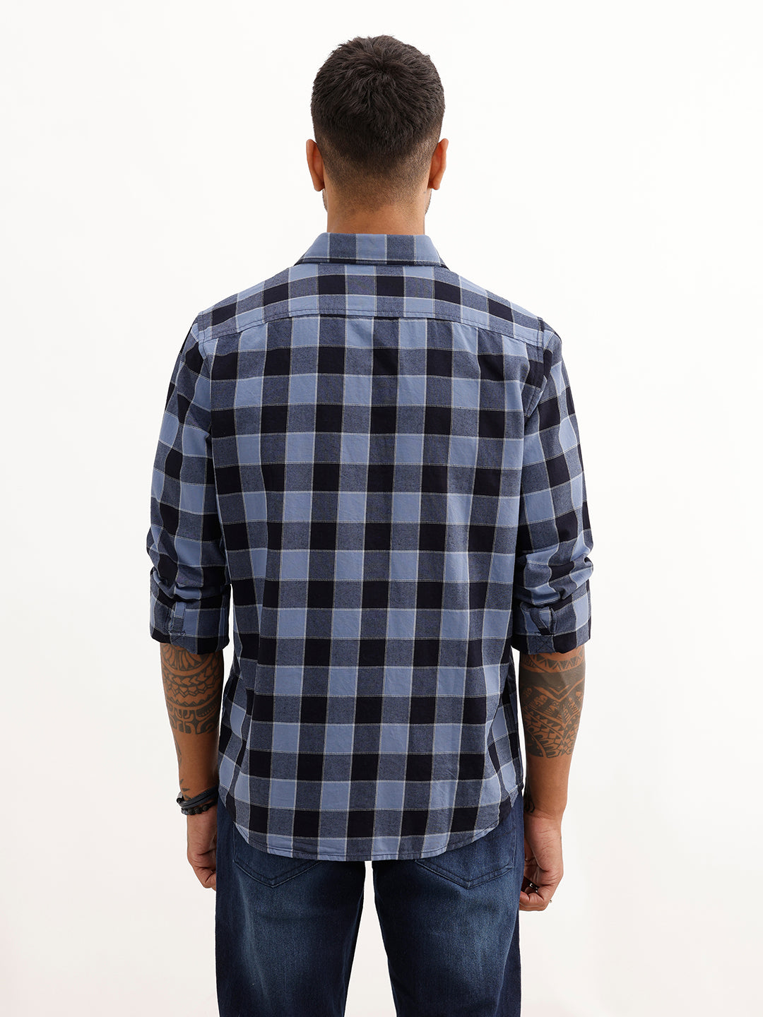 Regular Fit Full Sleeve Checkered Shirt | Blue
