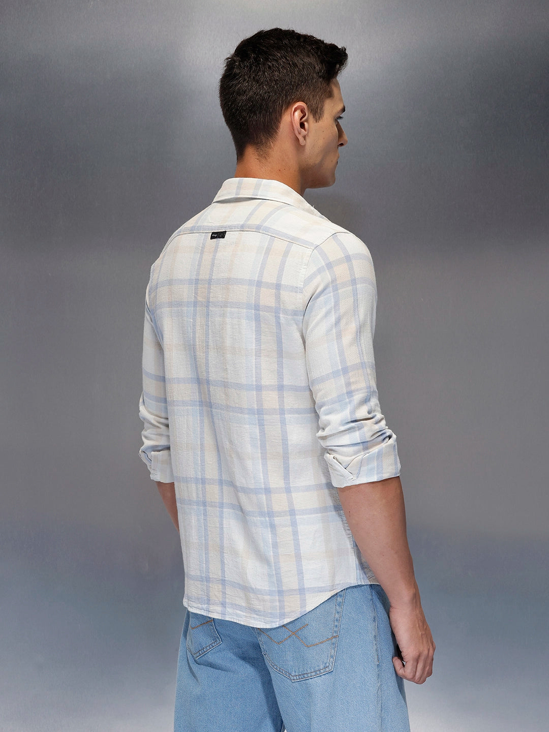 Men's casual check design slimfit shirt | Light Blue