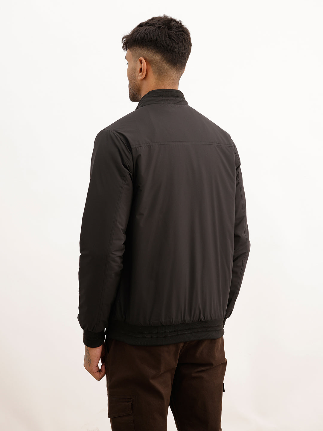 Solid Regular Fit Zipper Jacket | Black