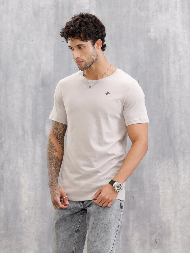 Hd Logo Printed Regular Fit T-shirt with Cut And Sew At Back | Grey