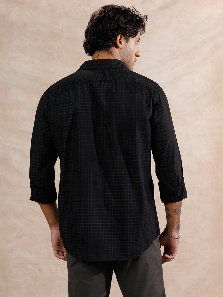 Micro Printed Checked Regular Fit Shirt | Black
