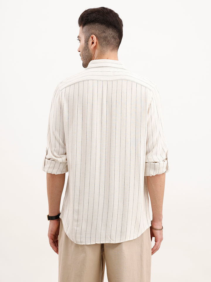 Slim Fit Striped Full Sleeved Shirt | Beige