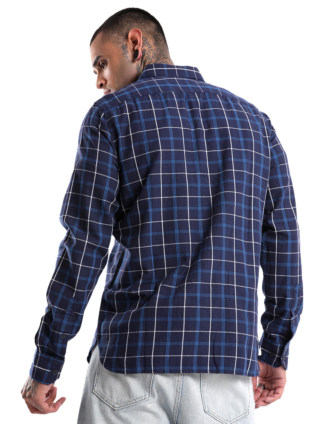 Navy Checks Pure Cotton Shirt