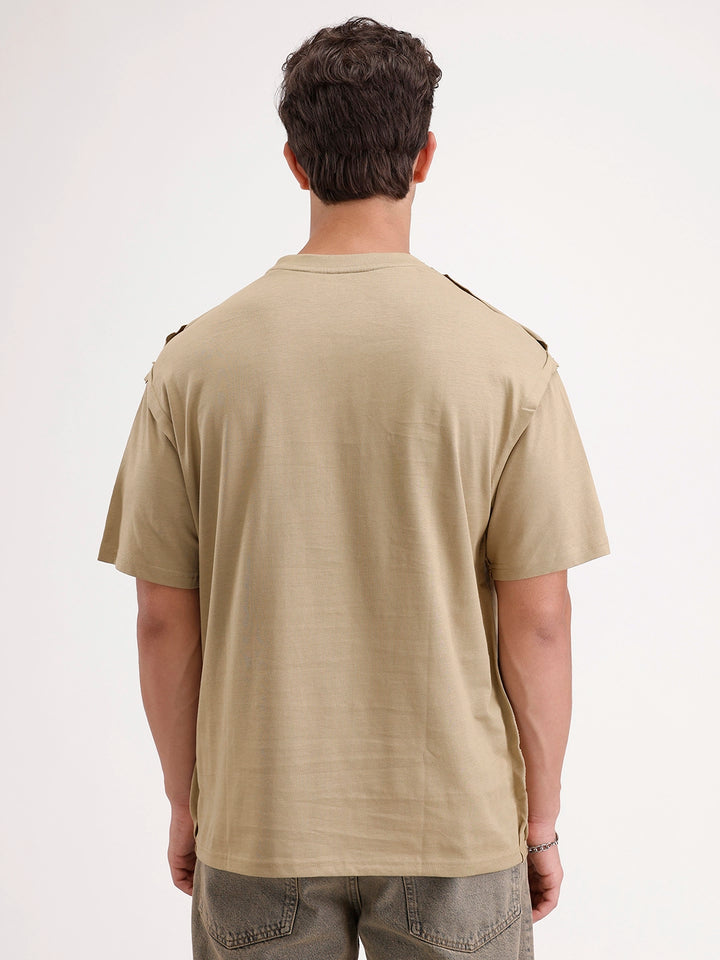 Oversized Placement Printed T-Shirt | Khaki