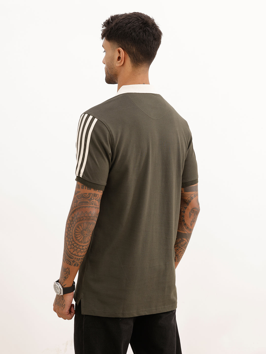 Slim Fit Side Stripe Polo T-Shirt | Olive