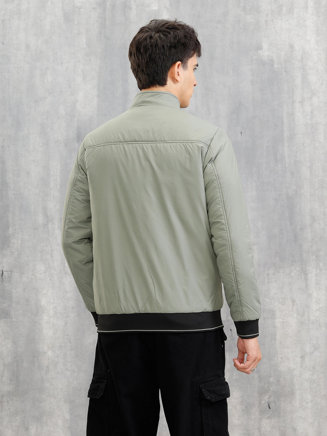 Mock Neck Full Zippered Regular Fit Jacket | Green