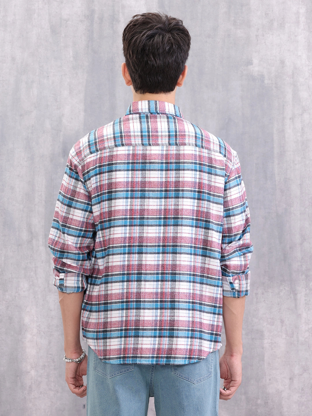 Textured Checkered Patchwork Shirt | Blue