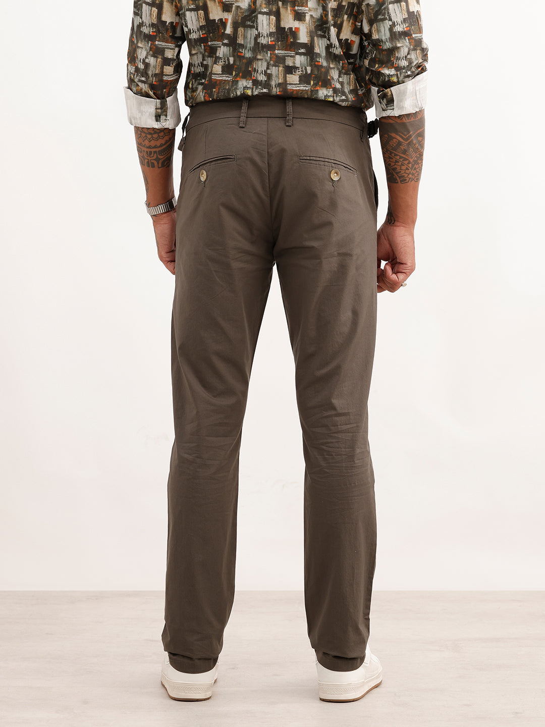 Solid Slim Fit Pleated Trouser | Olive