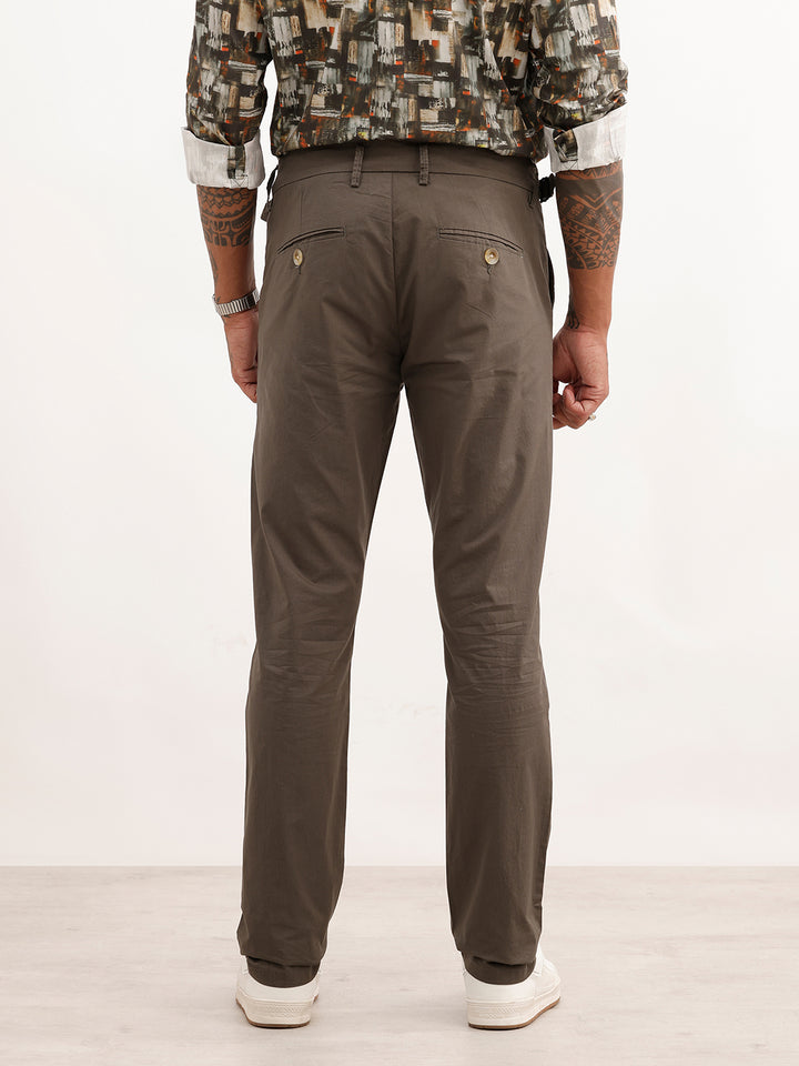 Solid Slim Fit Pleated Trouser | Olive