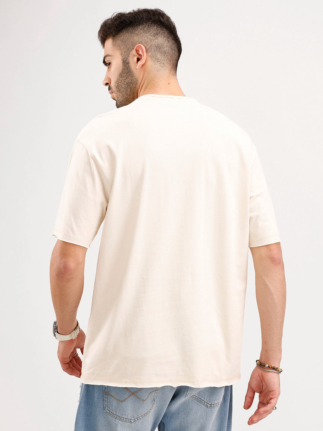 Oversized Raw Edge T-Shirt | Beige