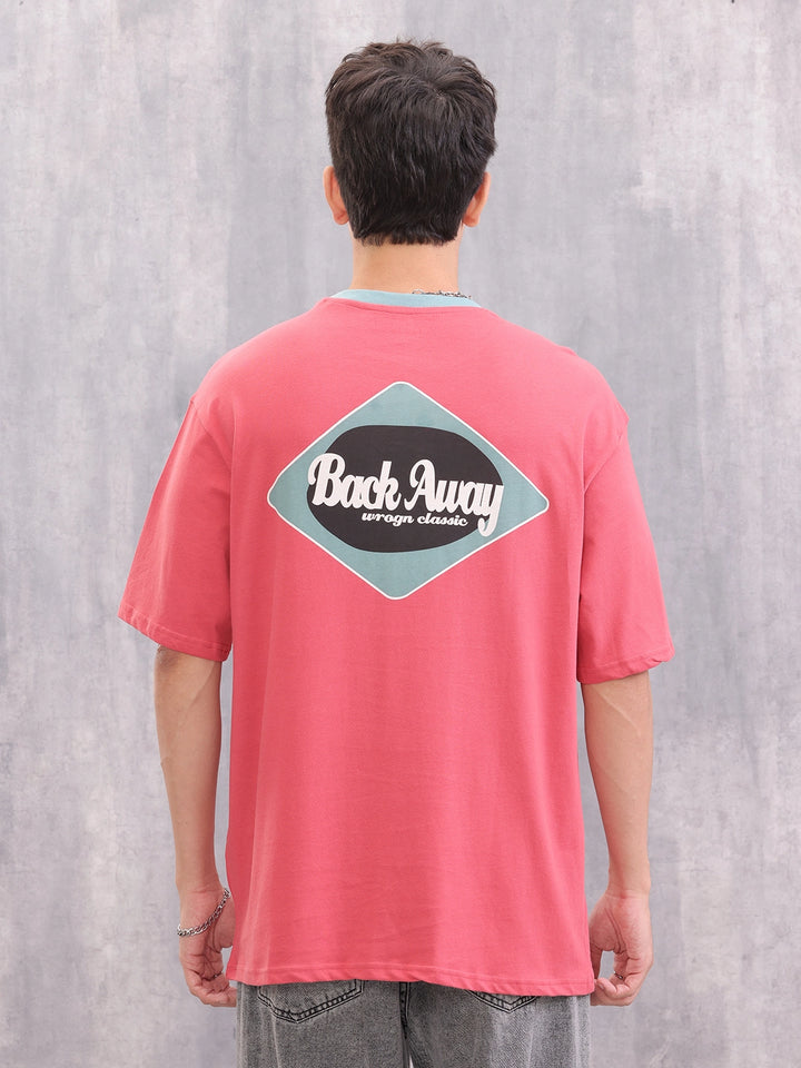 Contrast Neck Retro Graphic Printed Oversized Fit Tshirt | Red